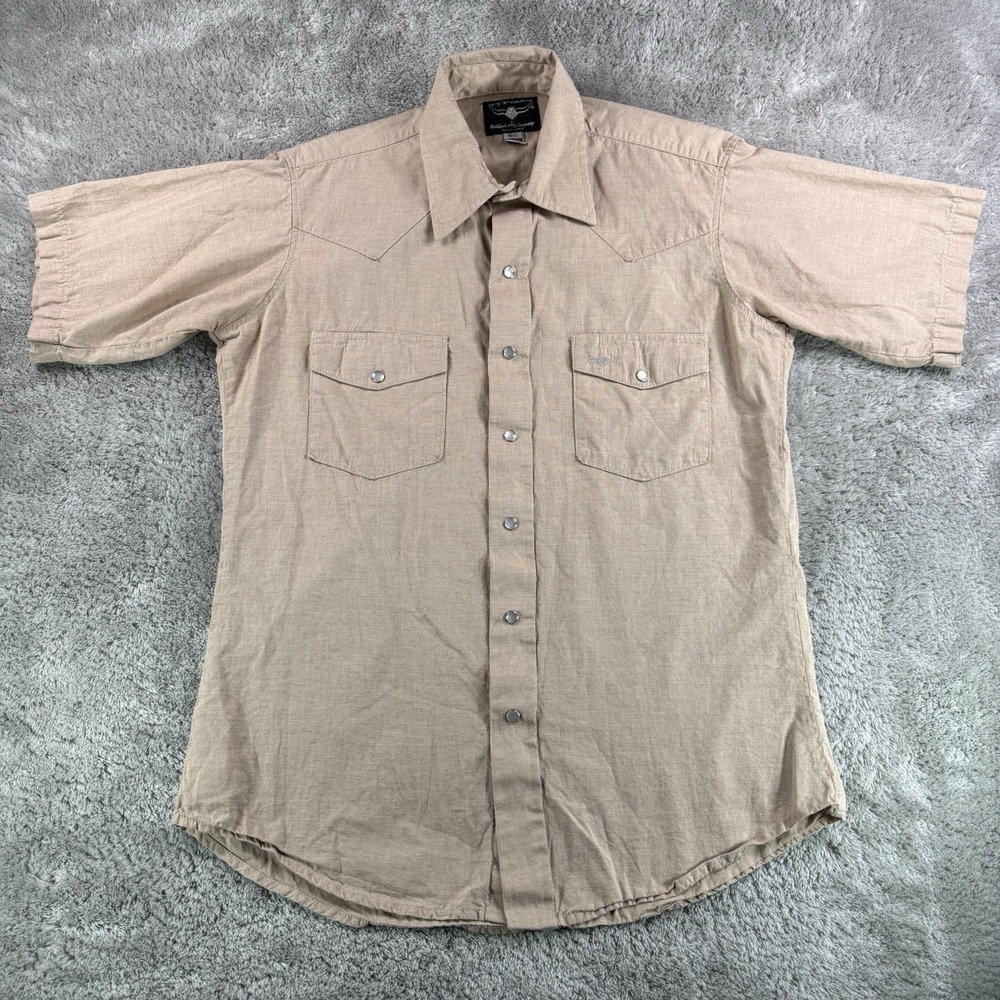 Flying R Ranchwear Vintage USA Western Shirt Mens 15.5 Beige Pearl Snap Cotton